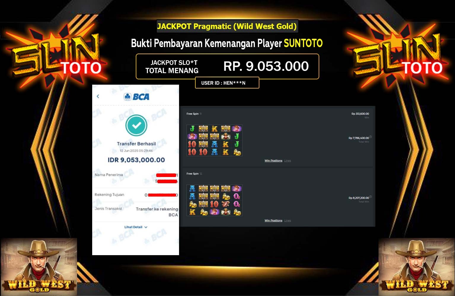 SUNTOTO JACKPOT Pragmatic (Wild West Gold) Rp.9.053.000,- LUNAS