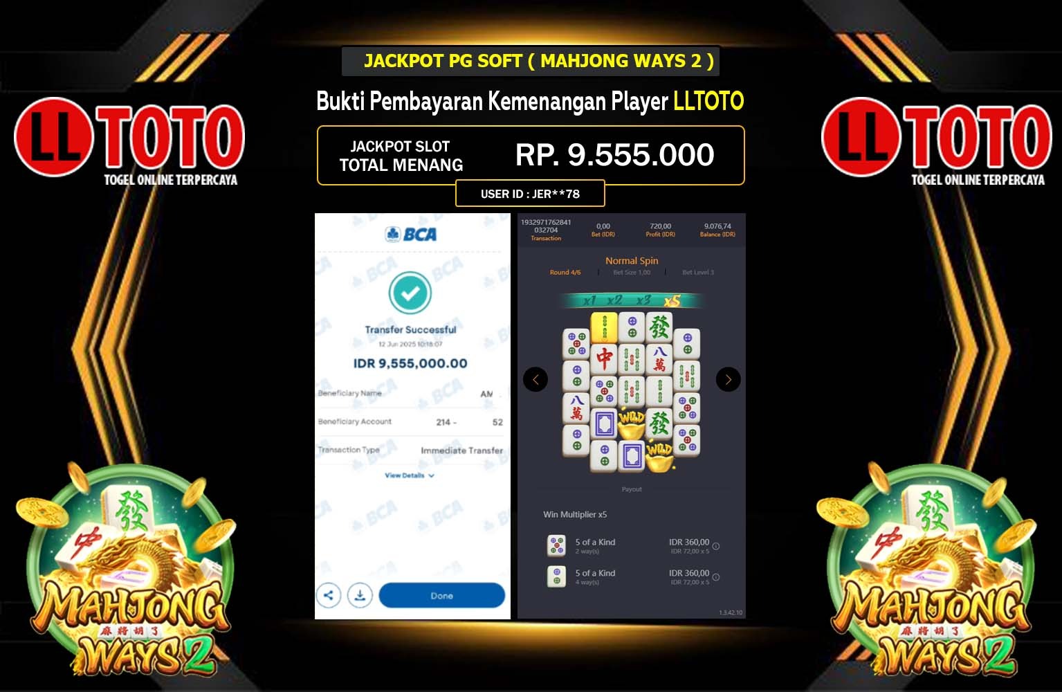 LLTOTO JACKPOT PG SOFT MAHJONG WAYS Rp.9.555.000,- LUNAS