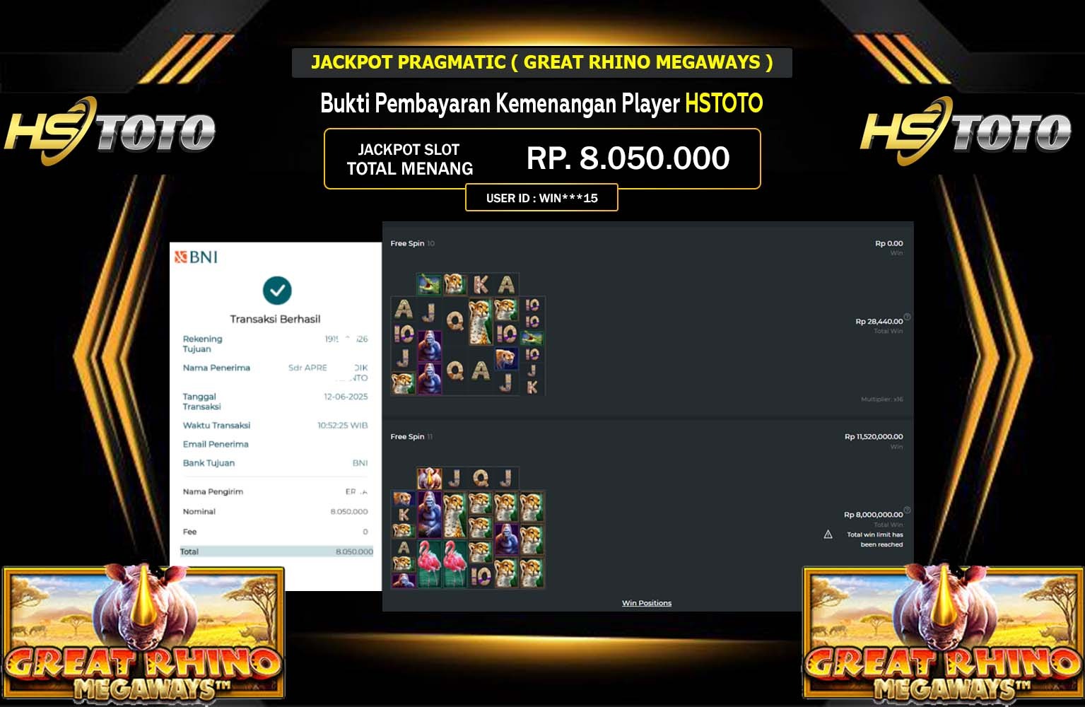 HSTOTO JACKPOT PRAGMATIC Great Rhino Megaways Rp.8.050.000,- LUNAS