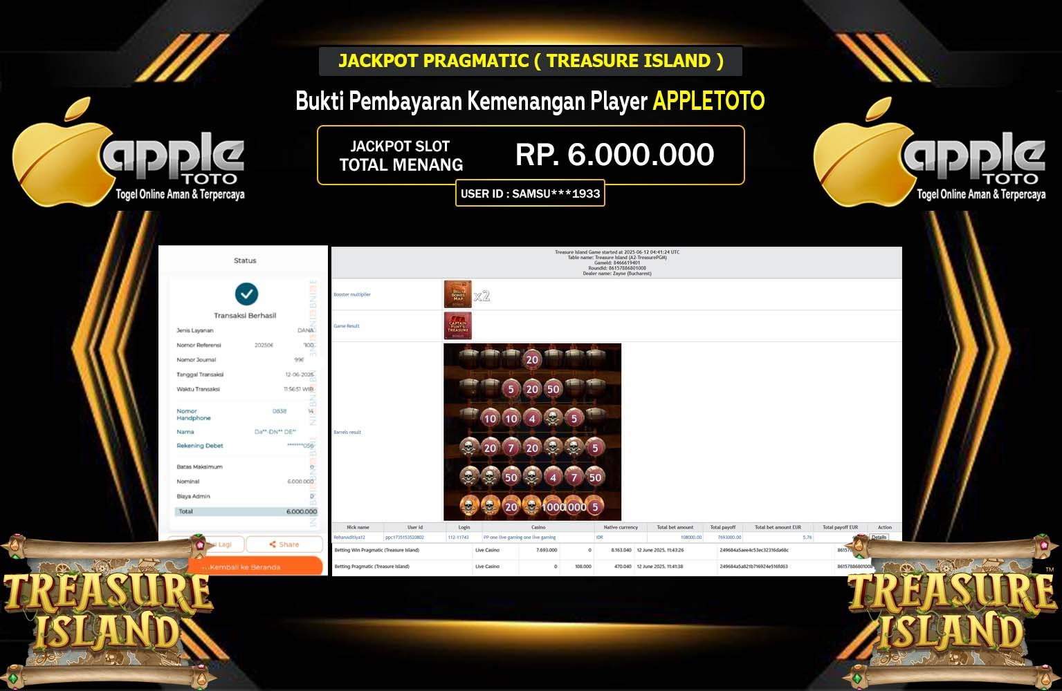 APPLETOTO JACKPOT PRAGMATIC Pragmatic (Treasure Island) Rp.6.000.000,- LUNAS