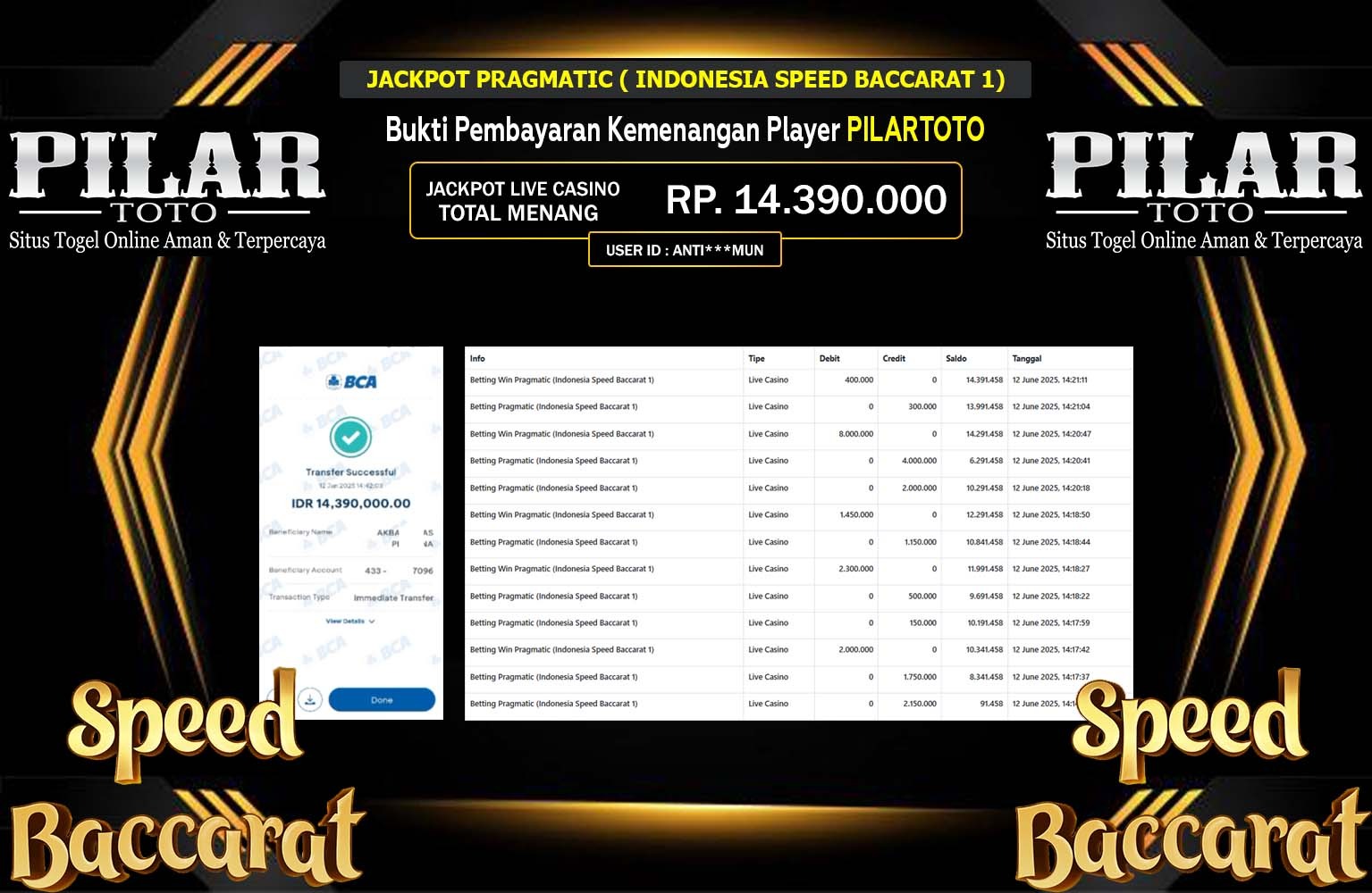PILARTOTO JACKPOT PRAGMATIC INDONESIA SPEED BACCARAT 1 Rp.14.390.000,- LUNAS