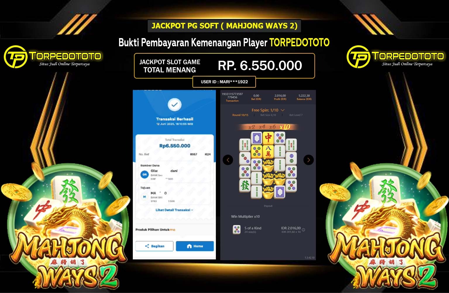 TORPEDOTOTO JACKPOT PG SOFT MAHJONG WAYS 2 Rp.6.550.000,- LUNAS