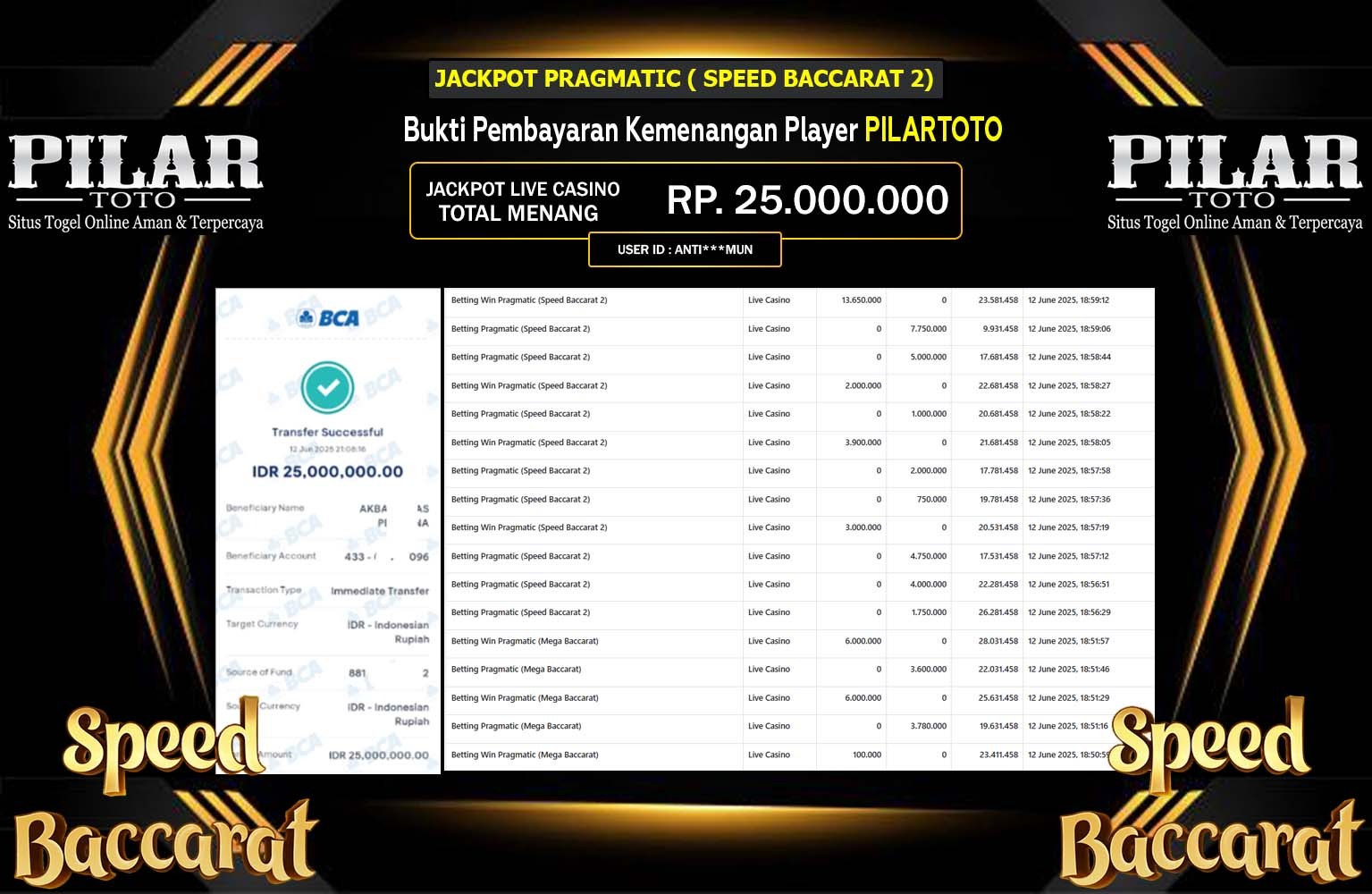 PILARTOTO JACKPOT PRAGMATIC SPEED BACCARAT 2 Rp.25.000.000,- LUNAS