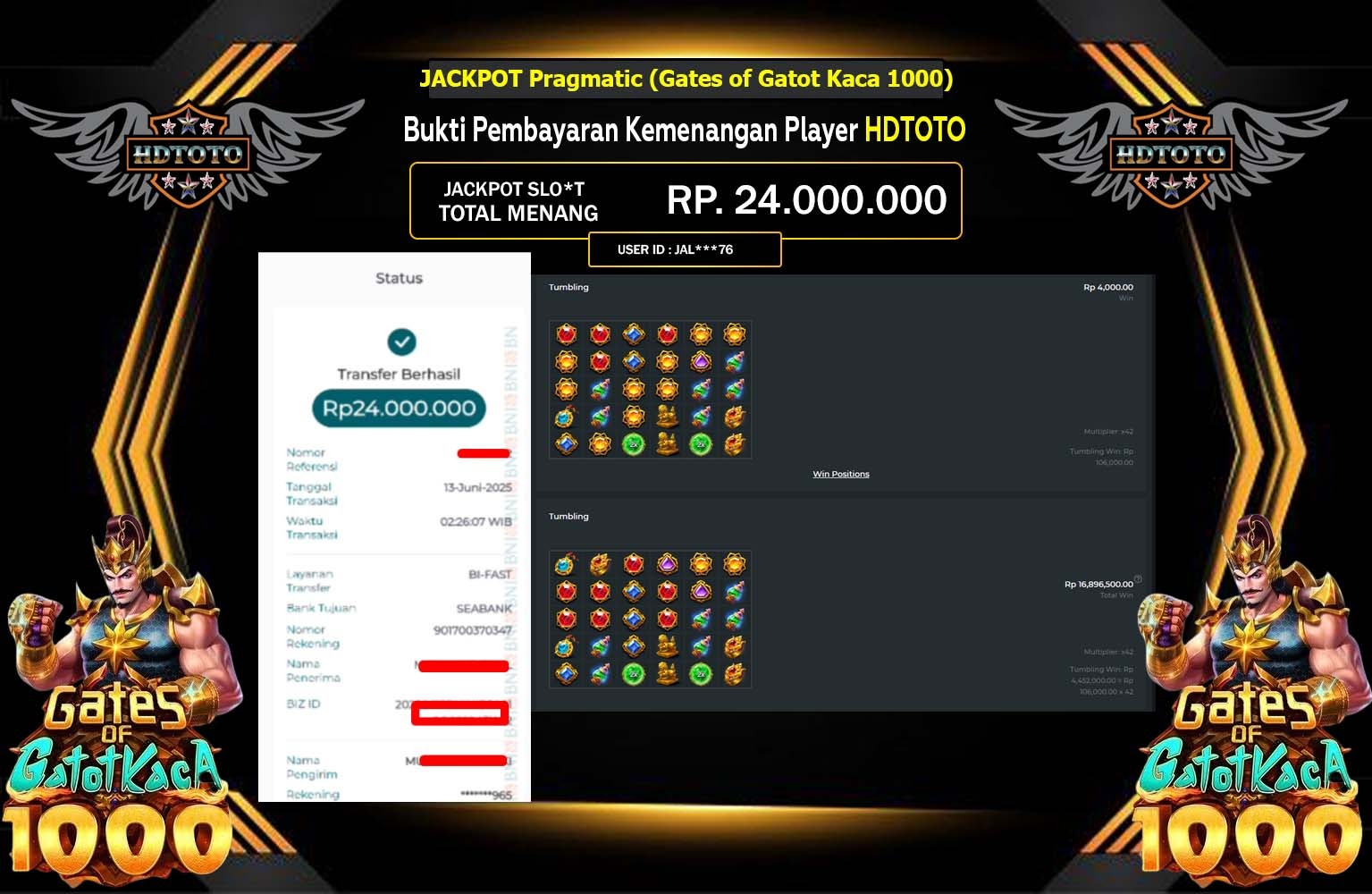 HDTOTO JACKPOT Pragmatic (Gates of Gatot Kaca 1000) Rp.24.000.000,- LUNAS
