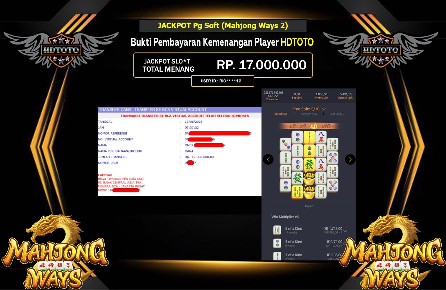 HDTOTO JACKPOT Pg Soft (Mahjong Ways 2) Rp.17.000.000,- LUNAS