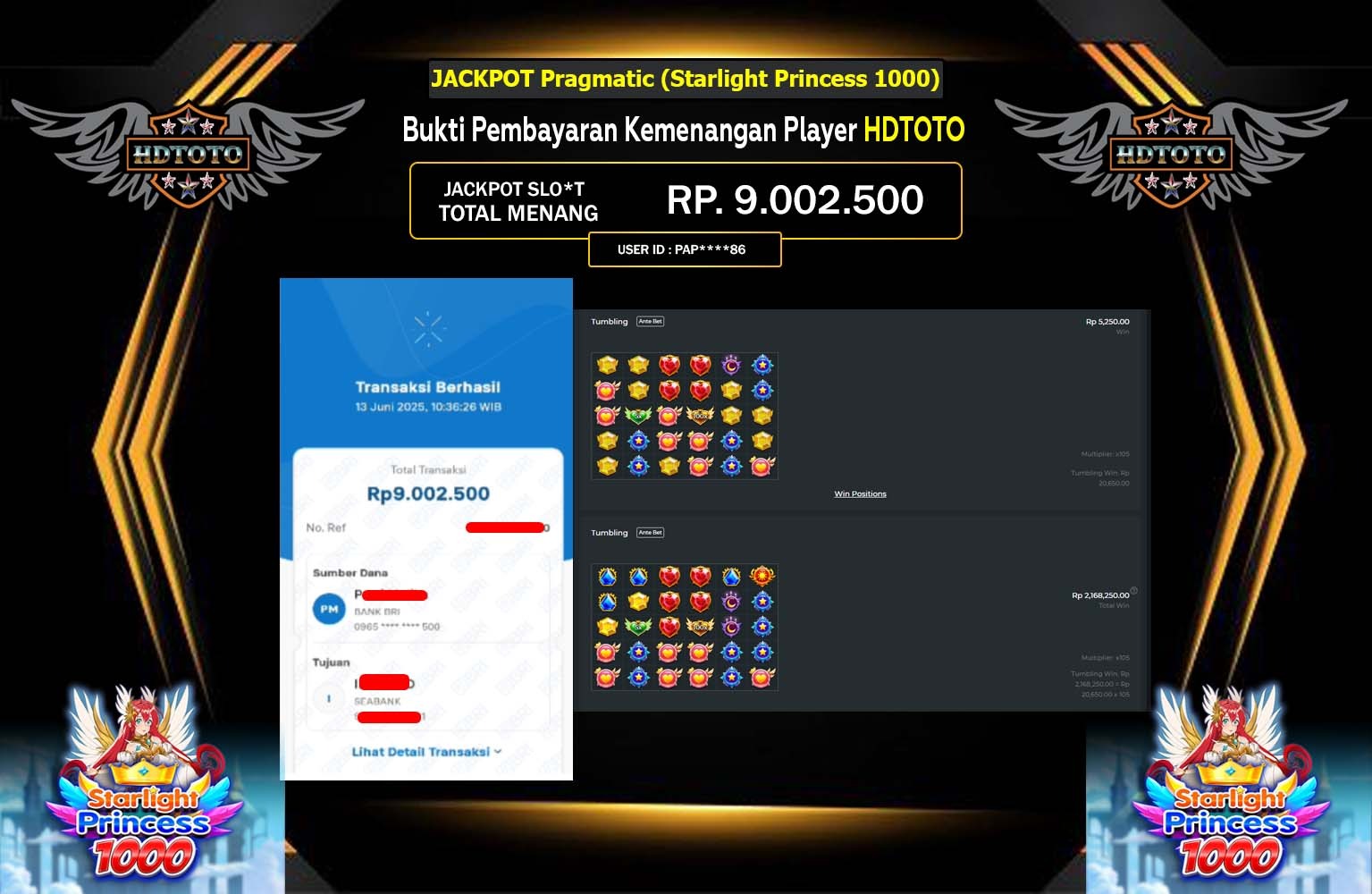 HDTOTO JACKPOT Pragmatic (Starlight Princess 1000) Rp.9.002.500,- LUNAS