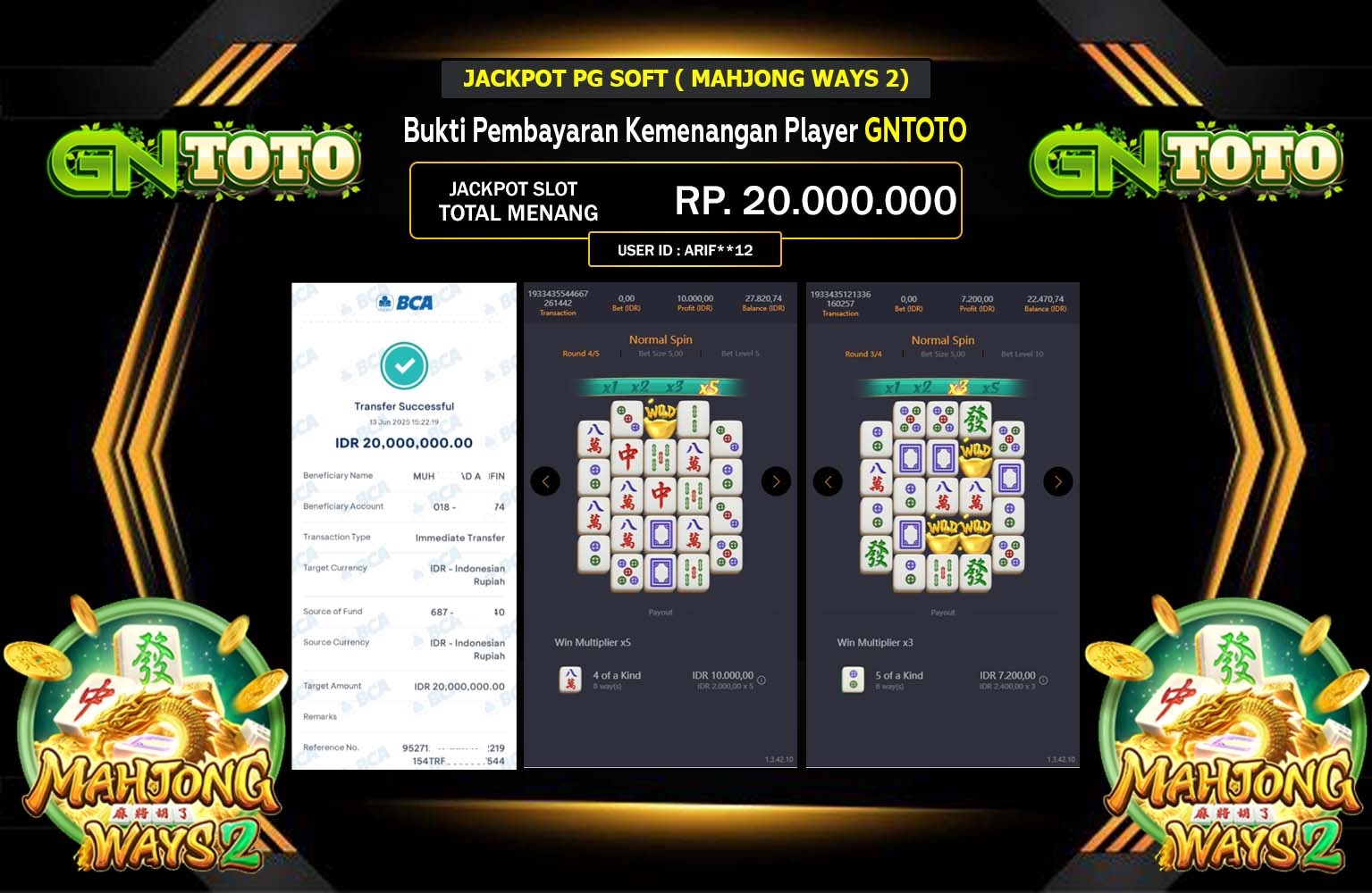 GNTOTO JACKPOT PG SOFT MAHJONG WAYS 2 Rp.20.000.000,- LUNAS