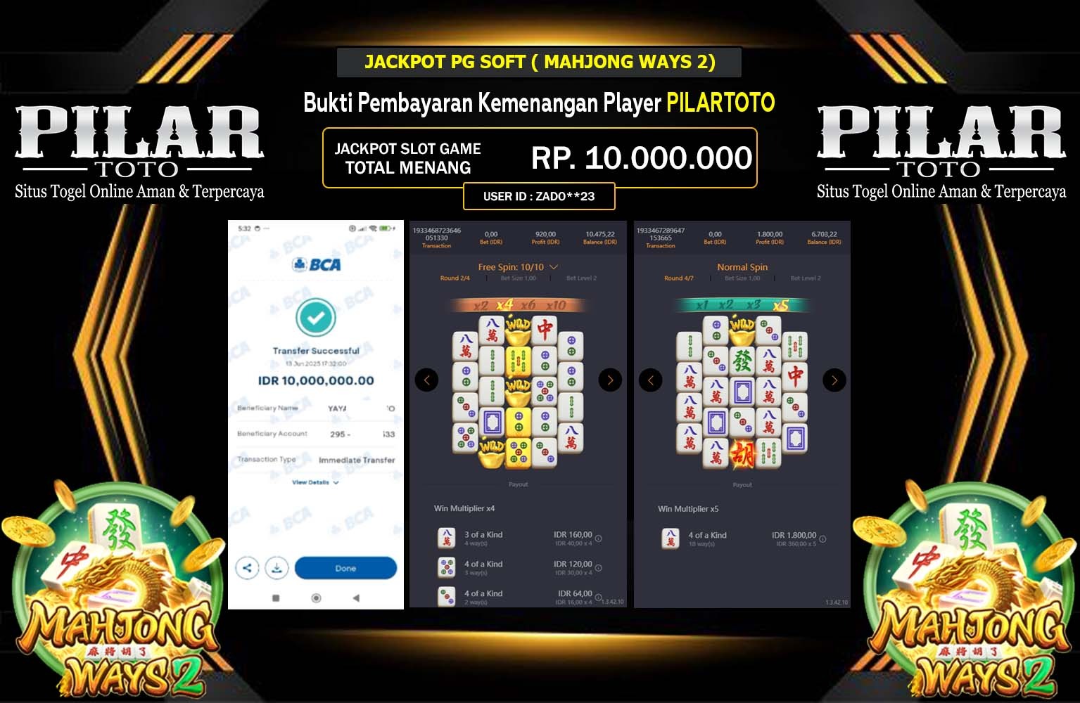 PILARTOTO JACKPOT PG SOFT MAHJONG WAYS 2 Rp.10.000.000,- LUNAS