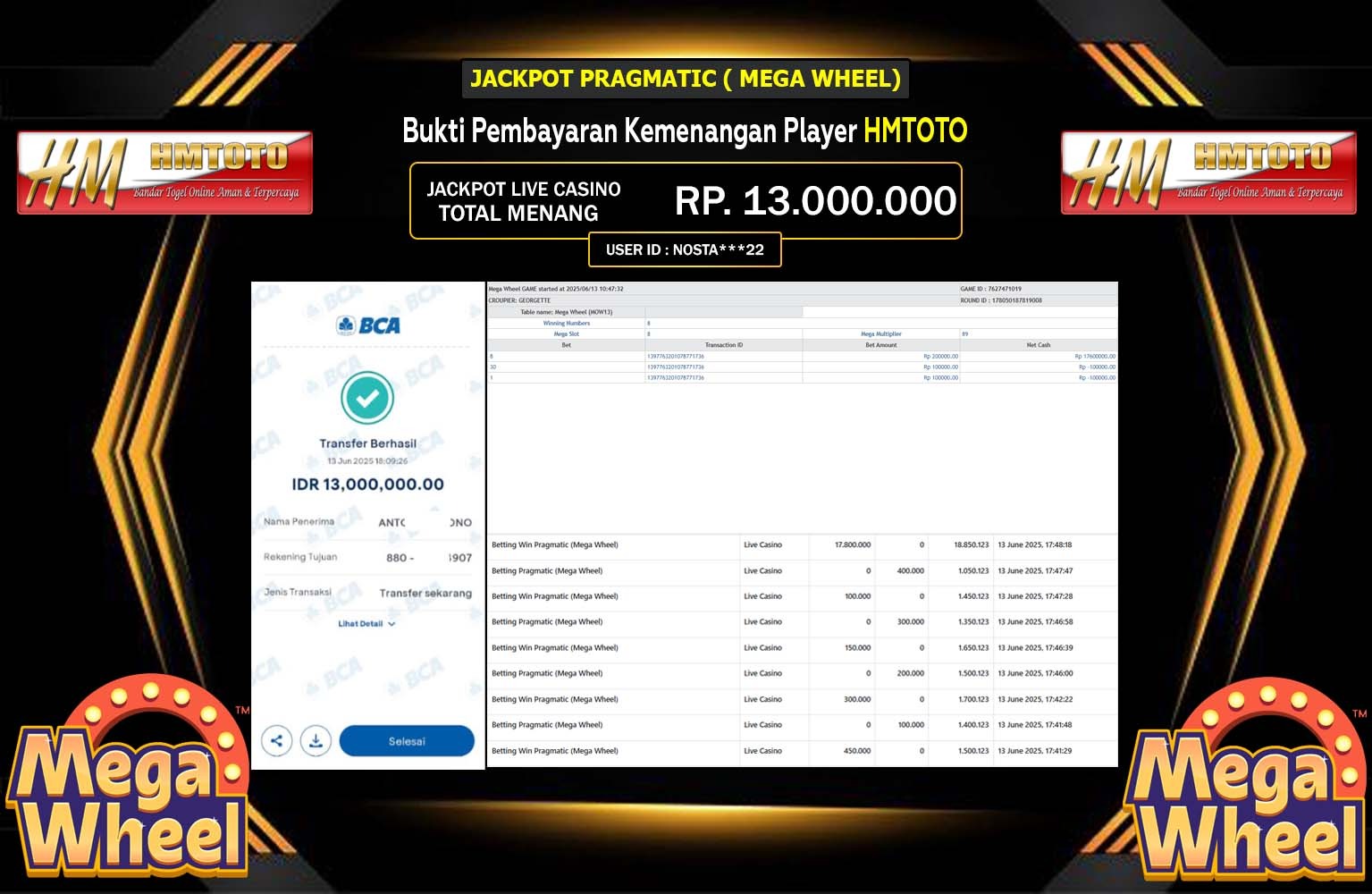 HMTOTO JACKPOT PRAGMATIC MEGA WHEEL Rp.13.000.000,- LUNAS