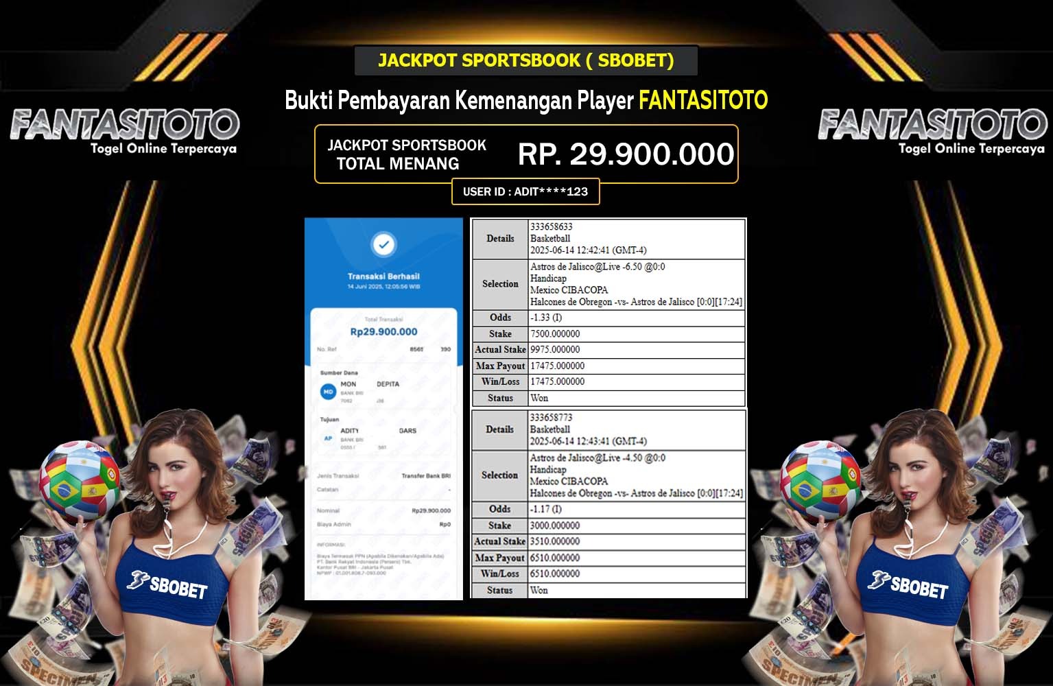 FANTASITOTO JACKPOT SPORTSBOOK (SBOBET) Rp.29.900.000,- LUNAS