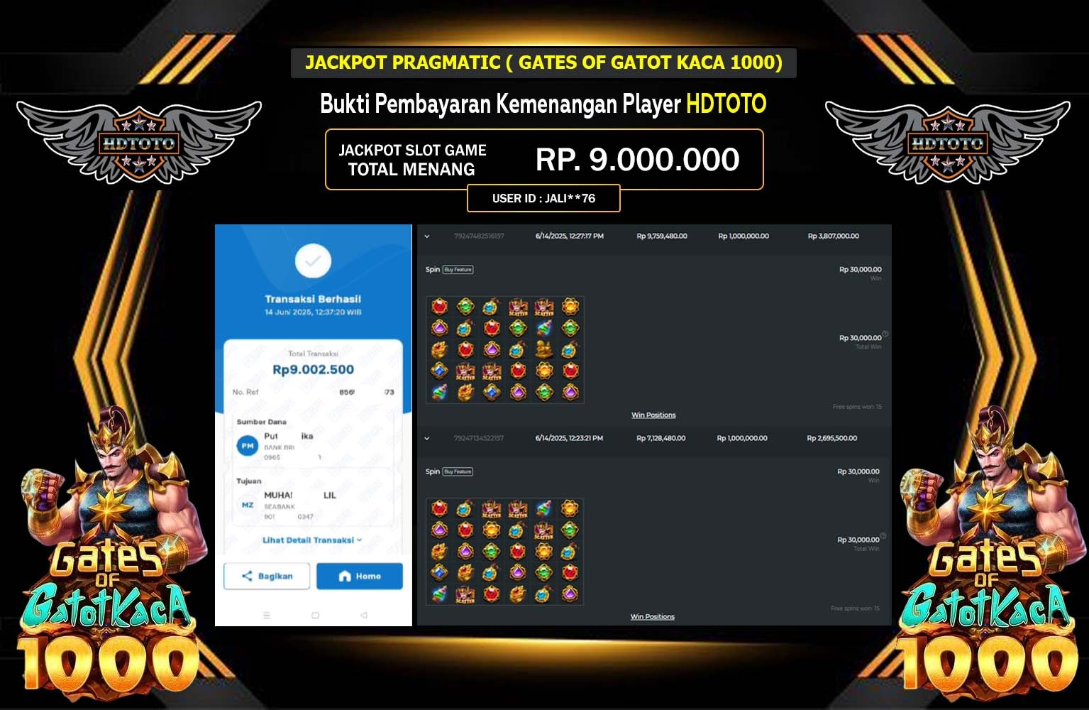 HDTOTO JACKPOT PRAGMATIC GATES OF GATOT KACA 1000 Rp.9.000.000,- LUNAS