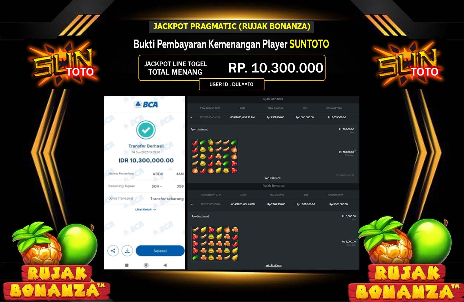 SUNTOTO JACKPOT PRAGMATIC RUJAK BONANZA Rp.10.300.000,- LUNAS