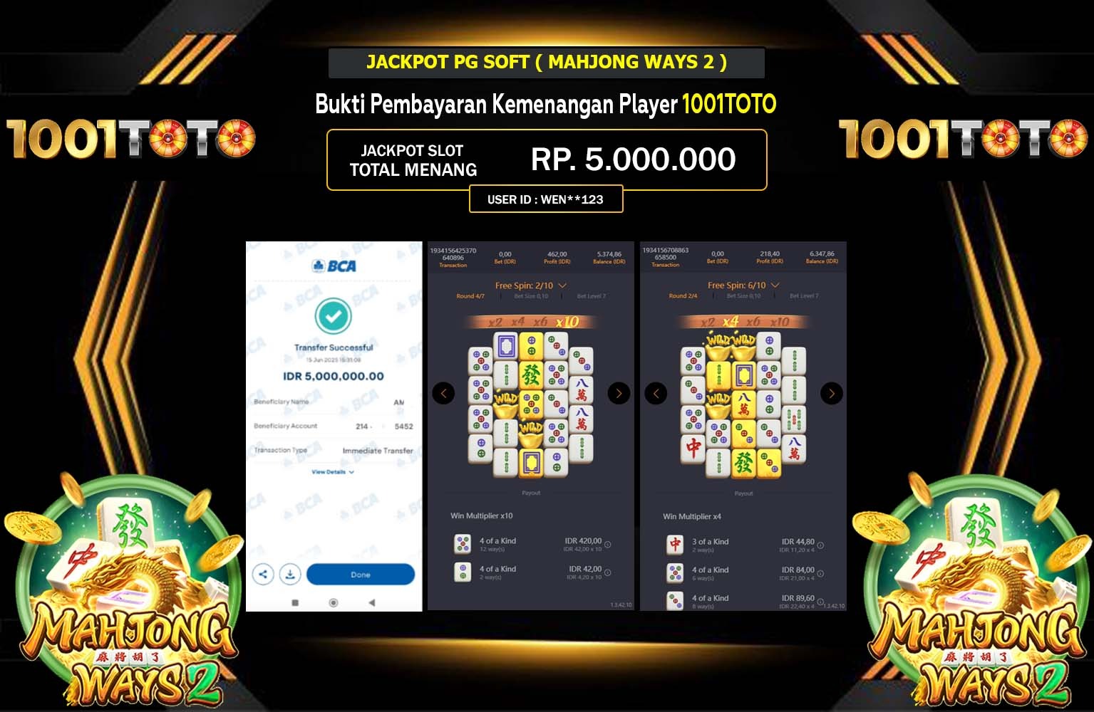 1001TOTO JACKPOT PG SOFT MAHJONG WAYS 2 Rp.5.000.000,- LUNAS
