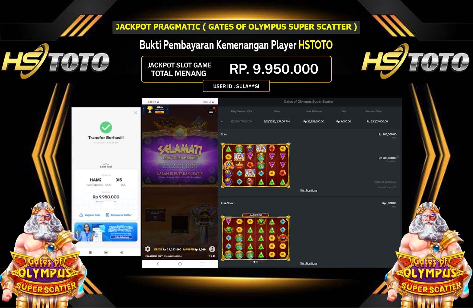 HSTOTO JACKPOT PRAGMATIC GATES OF OLYMPUS SUPER SCATTER Rp.9.950.000,- LUNAS