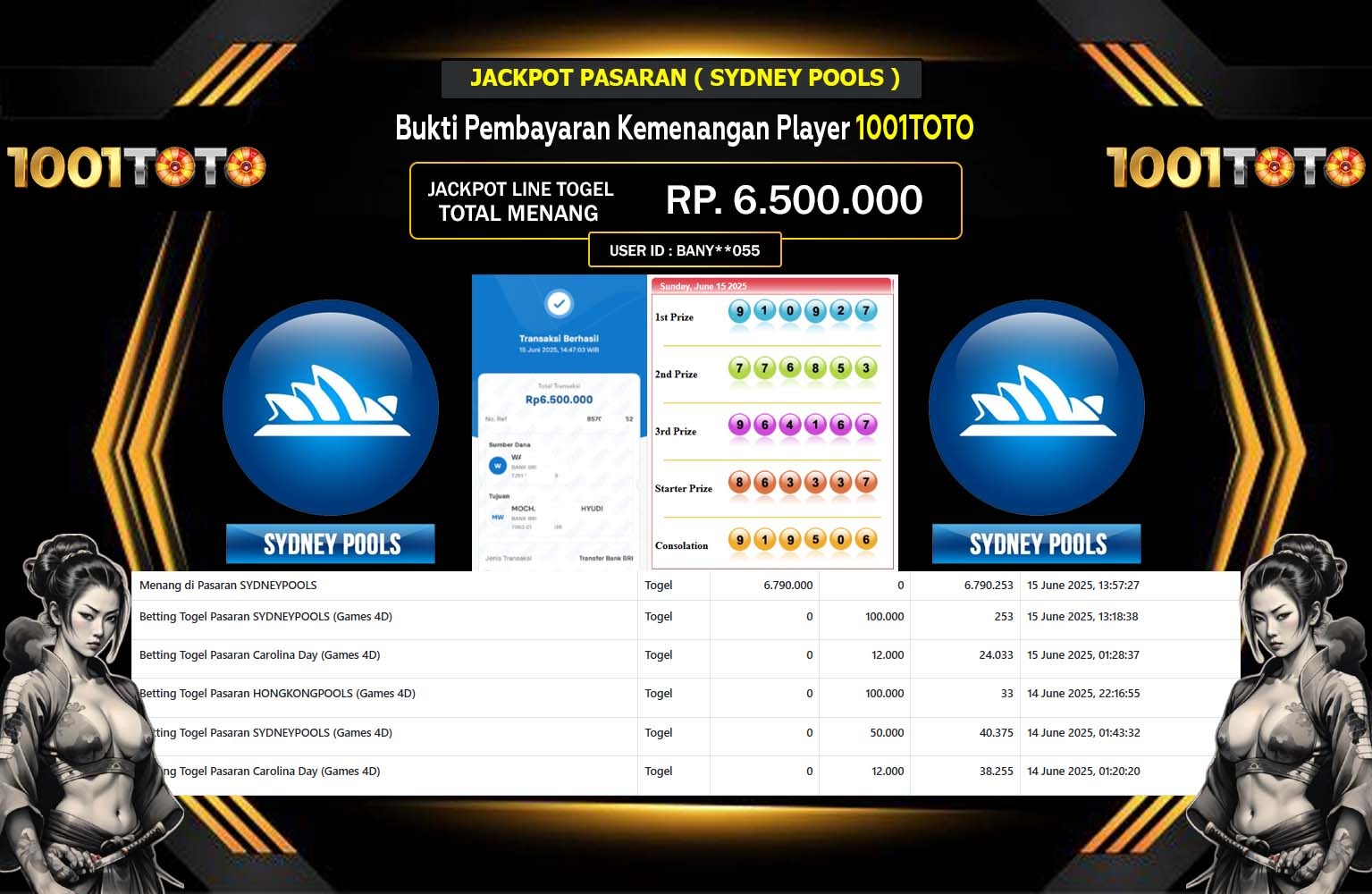 1001TOTO JACKPOT PASARAN SYDNEY POOLS Rp.6.500.000,- LUNAS