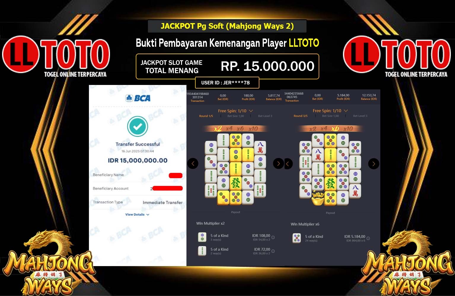 LLTOTO JACKPOT Pg Soft (Mahjong Ways 2) Rp.15.000.000,- LUNAS