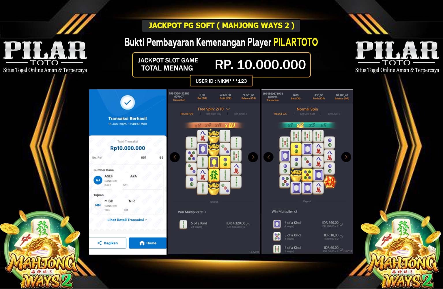 PILARTOTO JACKPOT PG SOFT MAHJONG WAYS 2 Rp.10.000.000,- LUNAS