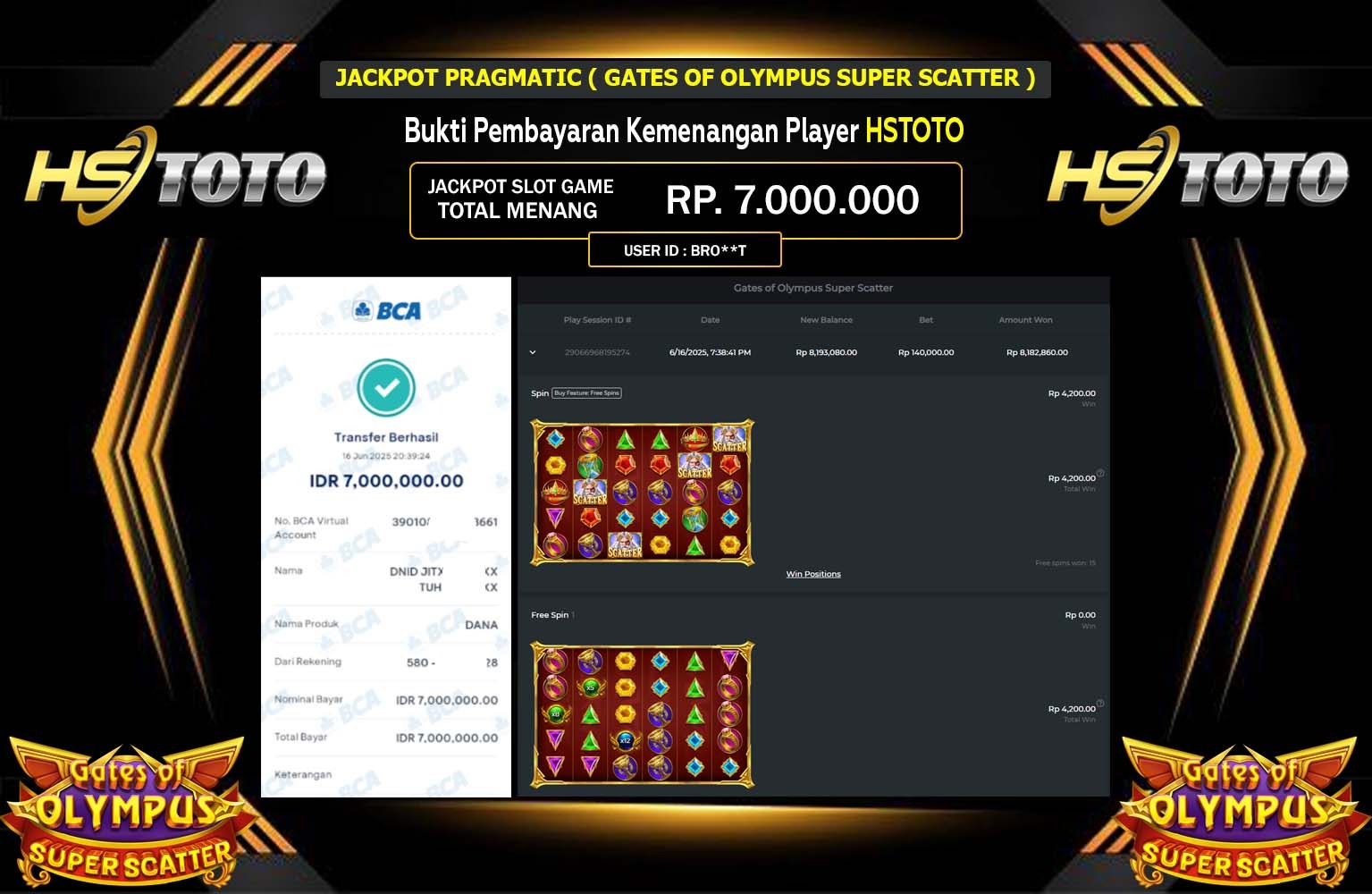 HSTOTO JACKPOT Pragmatic (Gates of Olympus Super Scatter) Rp.7.000.000,- LUNAS