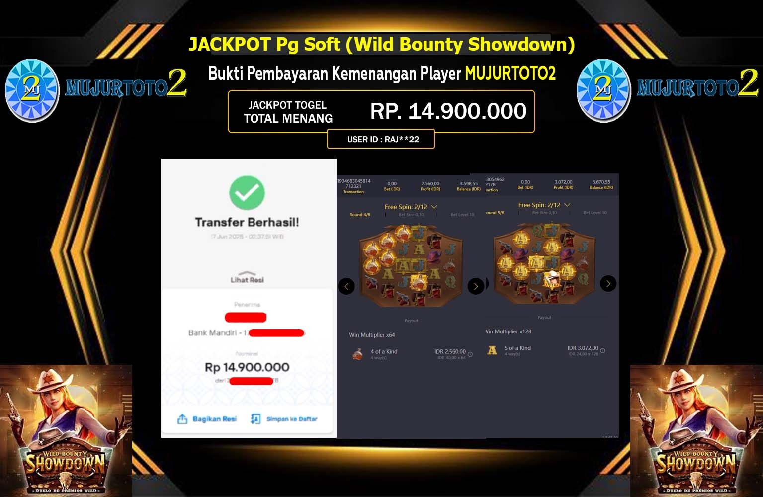 MUJURTOTO2 JACKPOT Pg Soft (Wild Bounty Showdown) Rp.14.900.000,- LUNAS