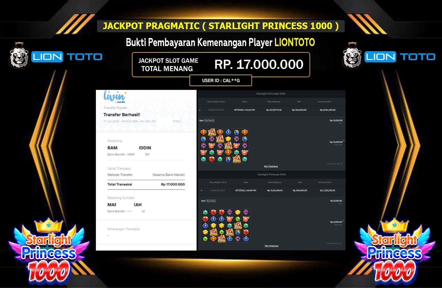LIONTOTO JACKPOT PRAGMATIC STARLIGHT PRINCESS 1000 Rp.17.000.000,- LUNAS