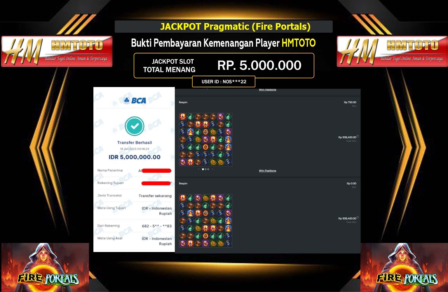 HMTOTO JACKPOT Win Pragmatic (Fire Portals) Rp.5.000.000,- LUNAS