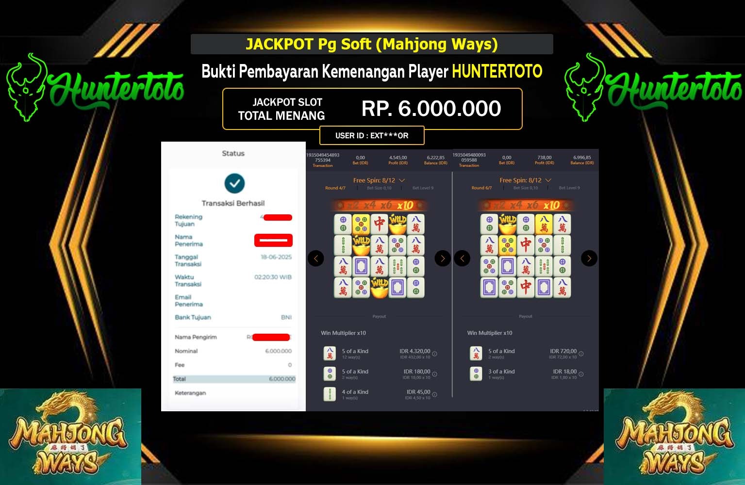 HUNTERTOTO JACKPOT MAHJONG WAYS  Rp.6.000.000,- LUNAS