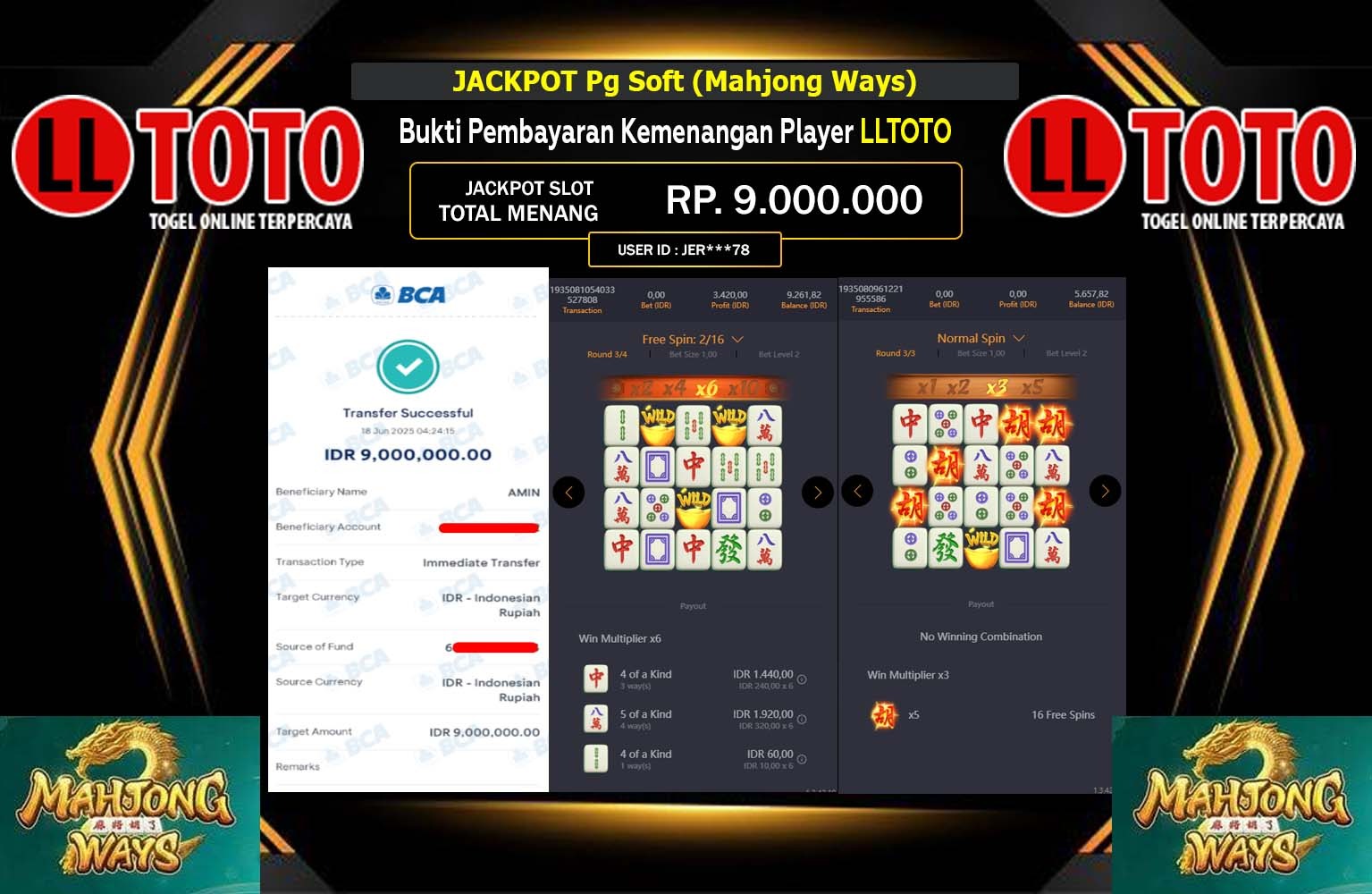 LLTOTO JACKPOT Pg Soft (Mahjong Ways ) Rp.9.000.000,- LUNAS