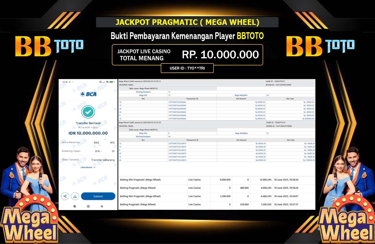 BBTOTO JACKPOT PRAGMATIC MEGA WHEEL Rp.10.000.000,- LUNAS