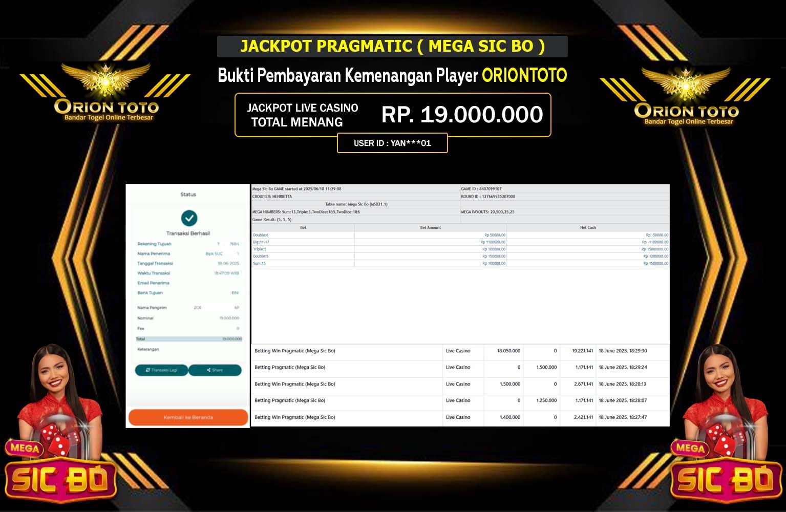 ORIONTOTO JACKPOT PRAGMATIC MEGA SIC BO Rp.19.000.000,- LUNAS