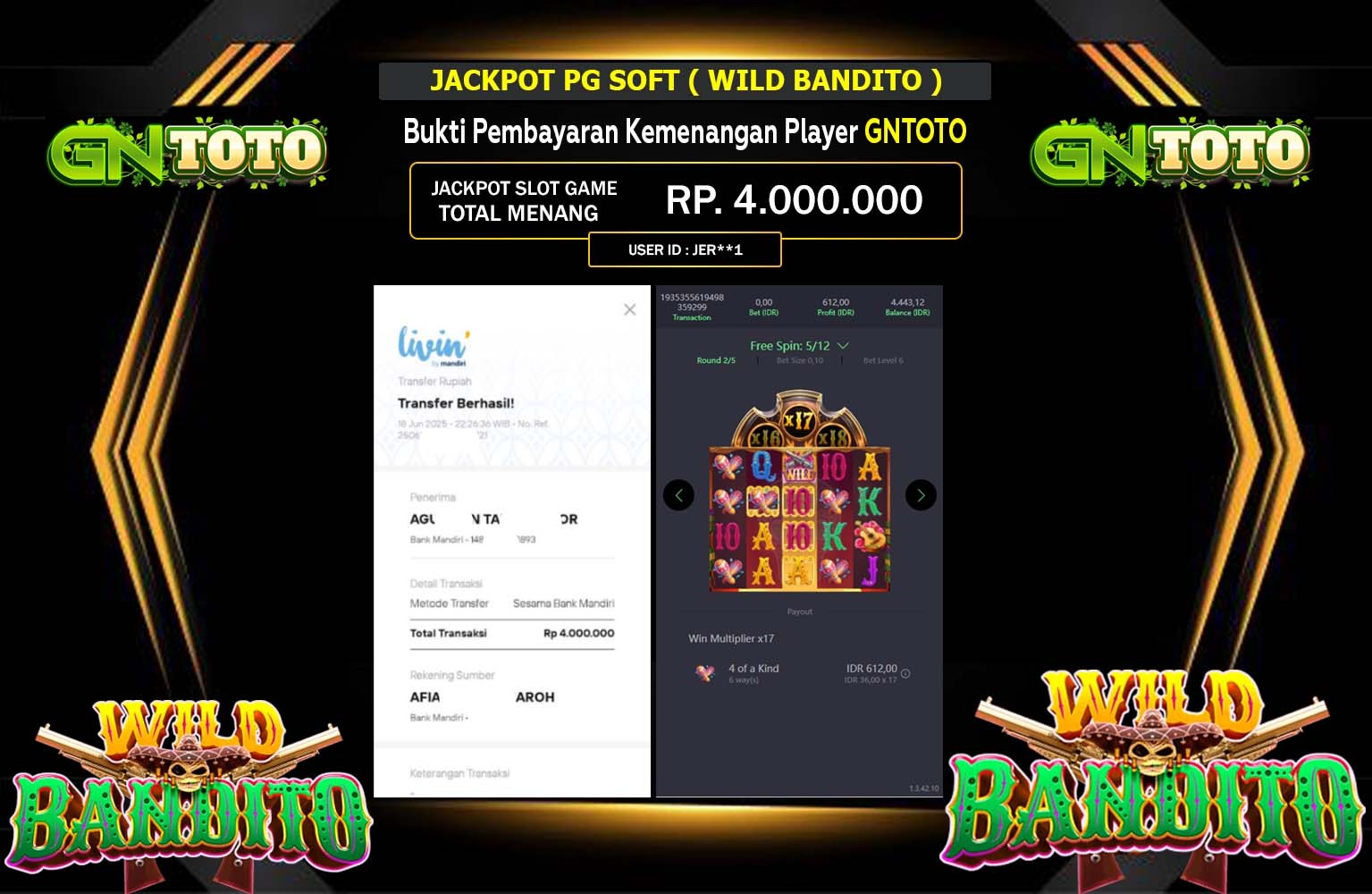 GNTOTO JACKPOT PG SOFT WILD BANDITO Rp.4.000.000,- LUNAS