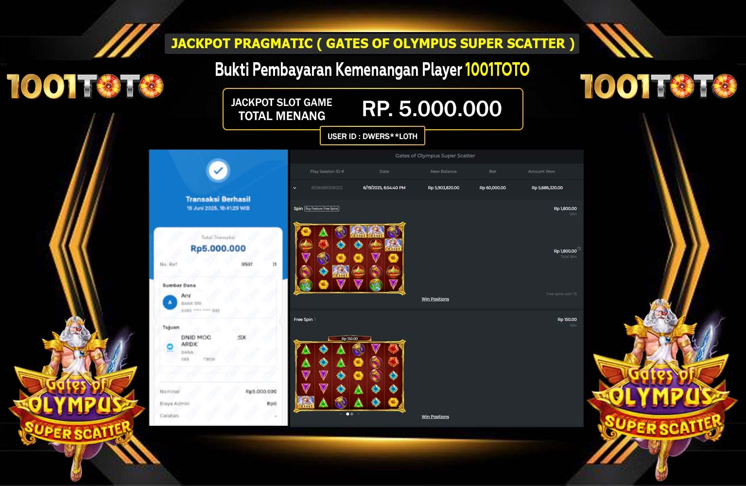1001TOTO JACKPOT GATES OF OLYMPUS SUPER SCATTER Rp.5.000.000,- LUNAS