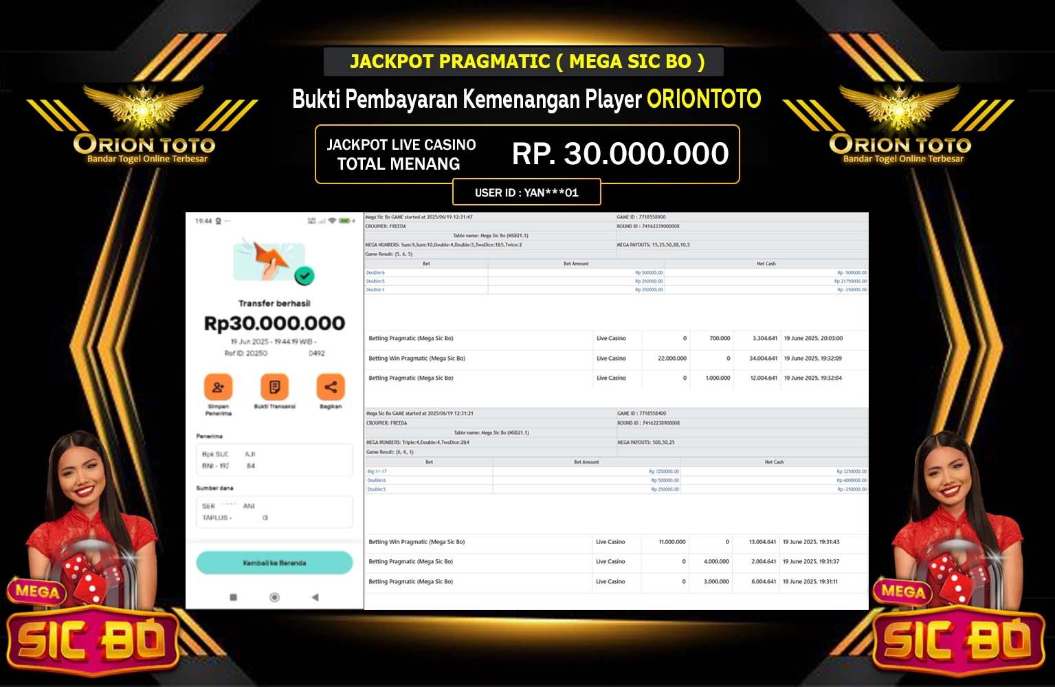 ORIONTOTO JACKPOT PRAGMATIC MEGA SIC BO Rp.30.000.000,- LUNAS