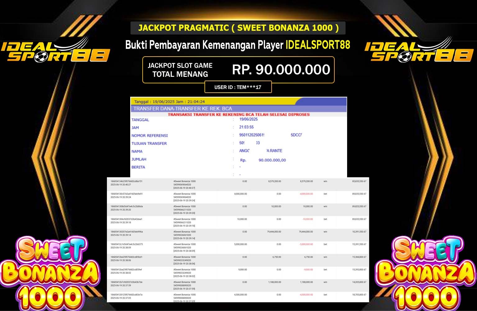 IDEALSPORT88 JACKPOT PRAGMATIC SWEET BONANZA 1000 Rp.90.000.000,- LUNAS