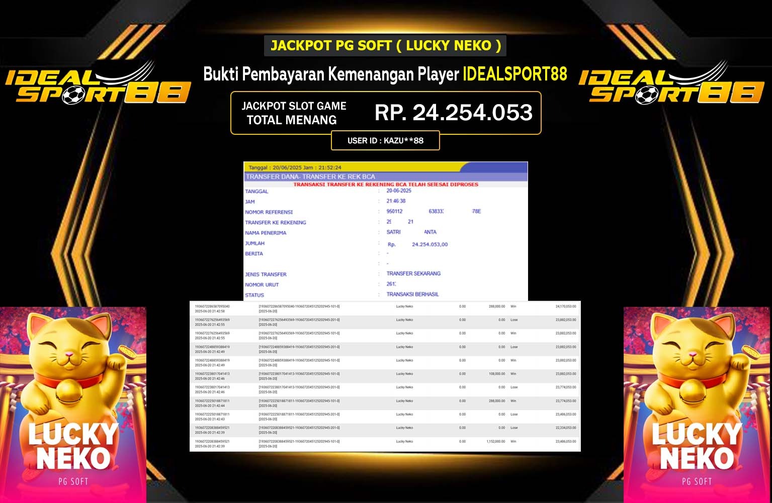 IDEALSPORT88 JACKPOT PG SOFT LUCKY NEKO Rp.24.254.053,- LUNAS