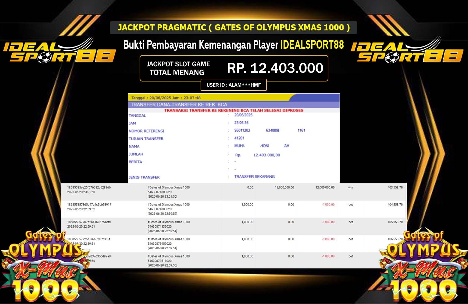 IDEALSPORT88 JACKPOT PRAGMATIC GATES OF OLYMPUS XMAS 1000 Rp.12.403.000,- LUNAS