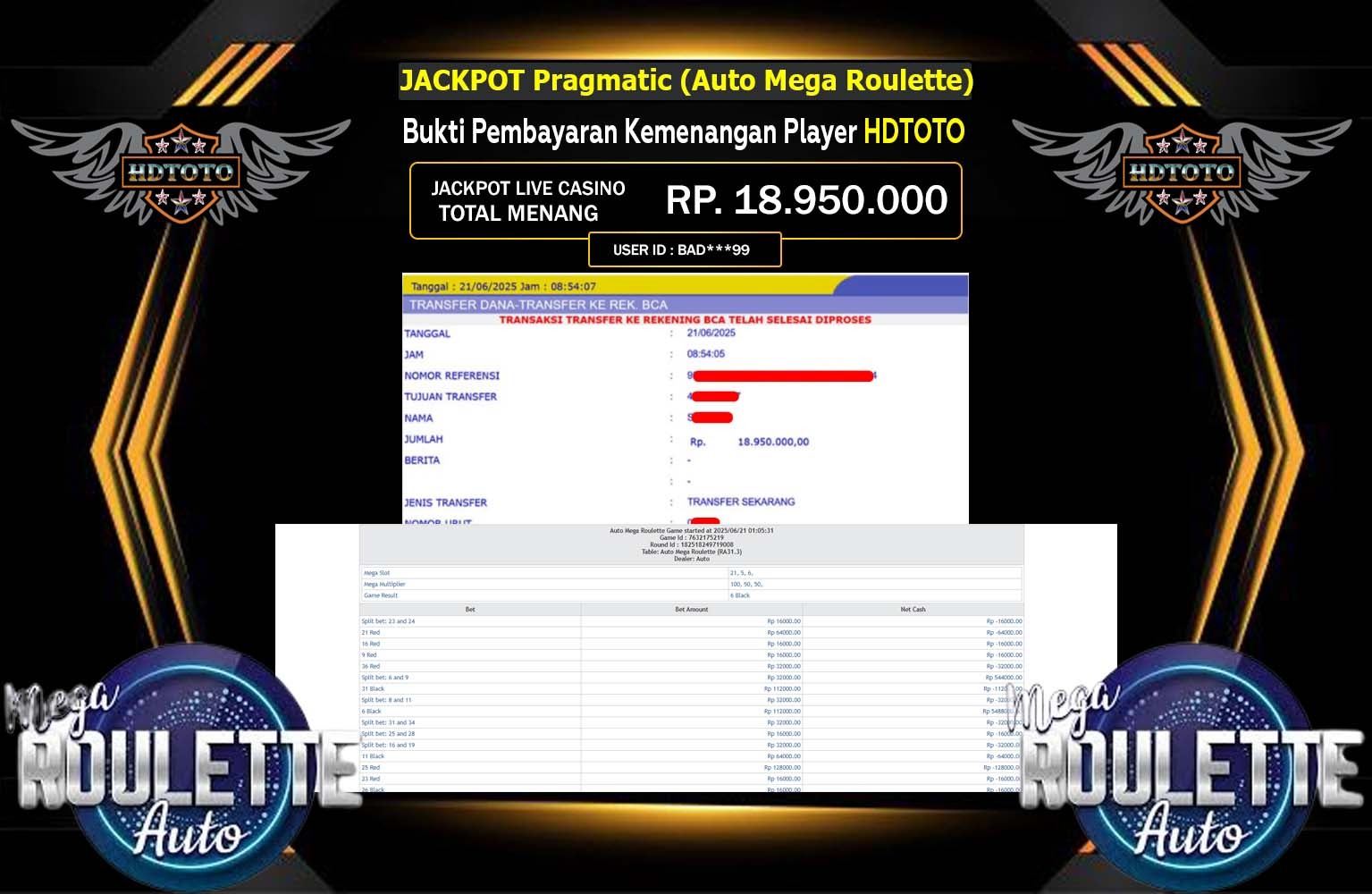 HDTOTO JACKPOT Pragmatic (Auto Mega Roulette) Rp.18.950.000,- LUNAS
