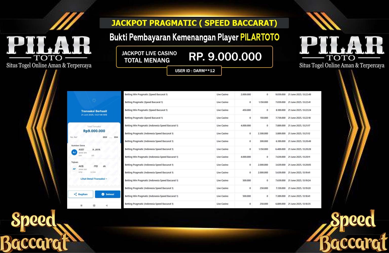 PILARTOTO JACKPOT PRAGMATIC SPEED BACCARAT Rp.9.000.000,- LUNAS
