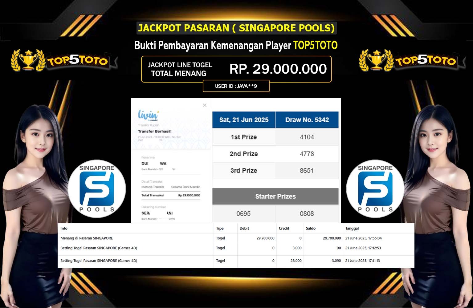 TOP5TOTO JACKPOT PASARAN SINGAPORE POOLS Rp.29.000.000,- LUNAS