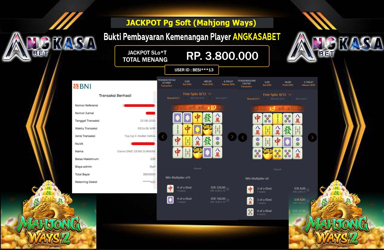 ANGKASABET JACKPOT PG SOFT MAHJONG WAYS Rp.3.800.000,- LUNAS