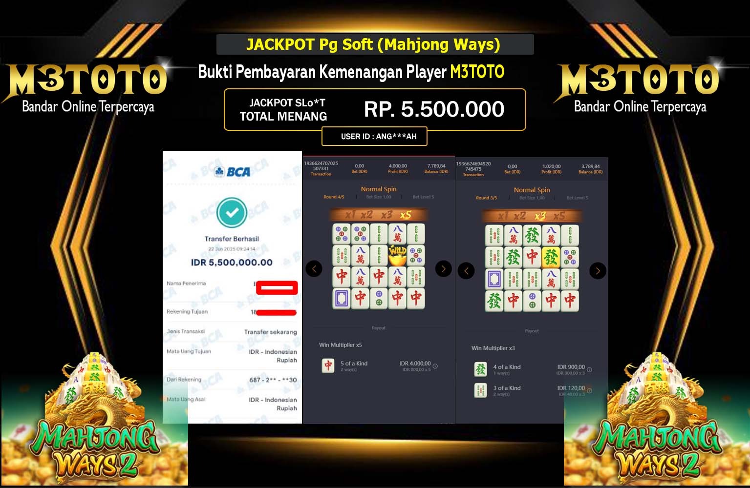 M3TOTO JACKPOT Pg Soft (Mahjong Ways) Rp.5.500.000,- LUNAS