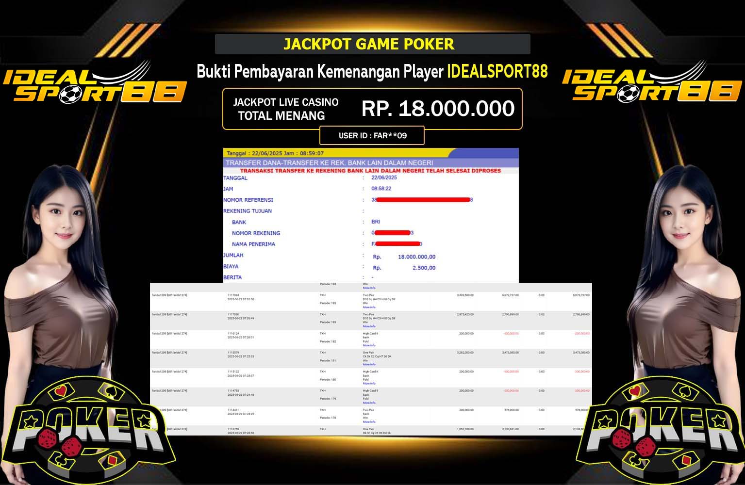 IDEALSPORT88 JACKPOT POKER Rp.18.000.000,- LUNAS