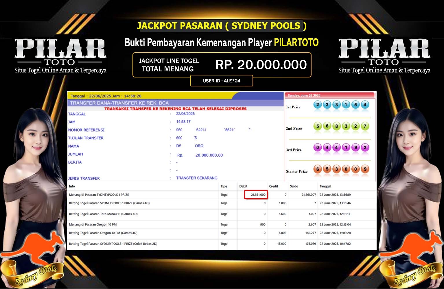 PILARTOTO JACKPOT PASARAN SYDNEY POOLS Rp.20.000.000,- LUNAS