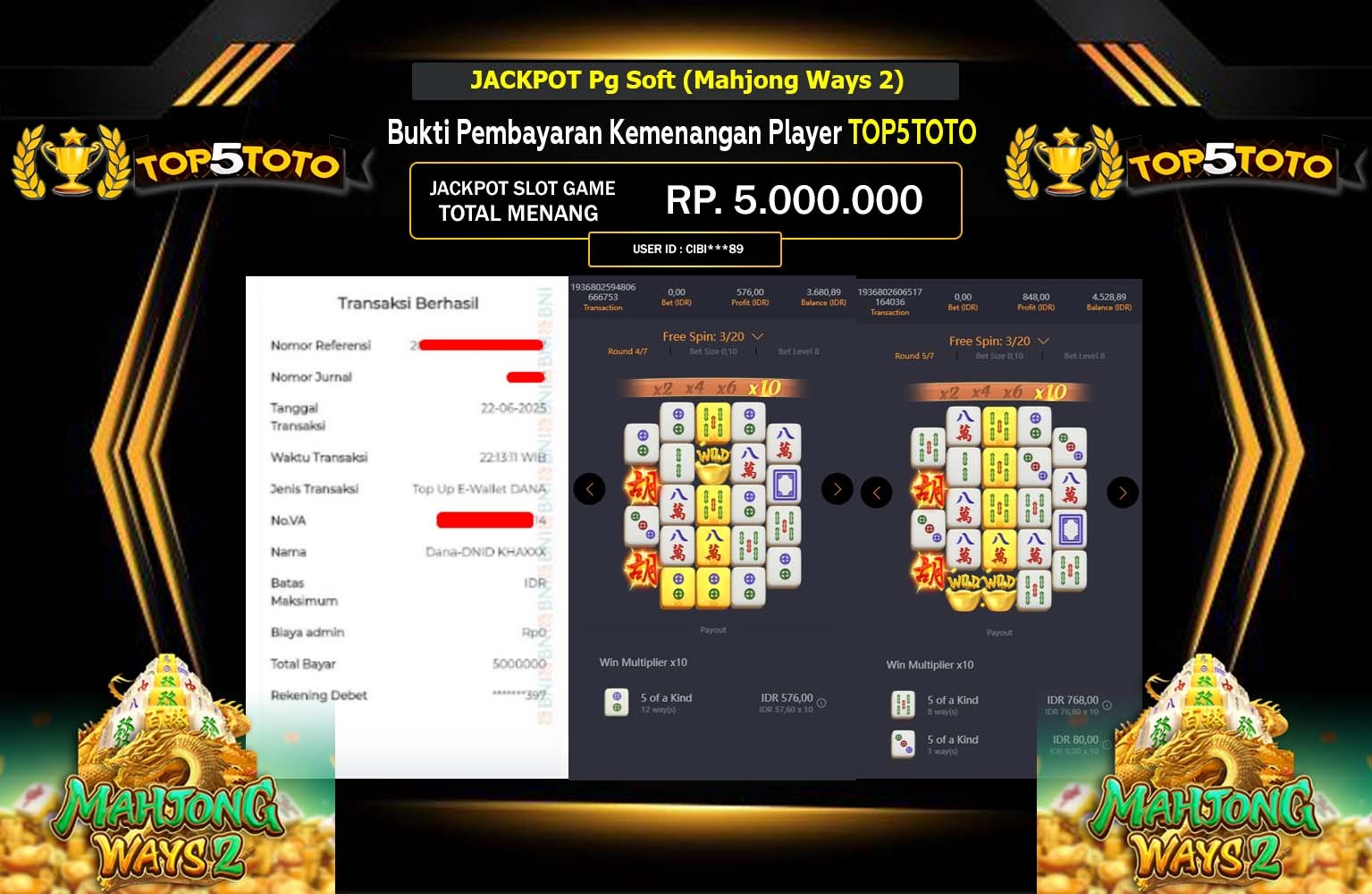TOP5TOTO JACKPOT MAHJONG WAYS Rp.5.000.000,- LUNAS