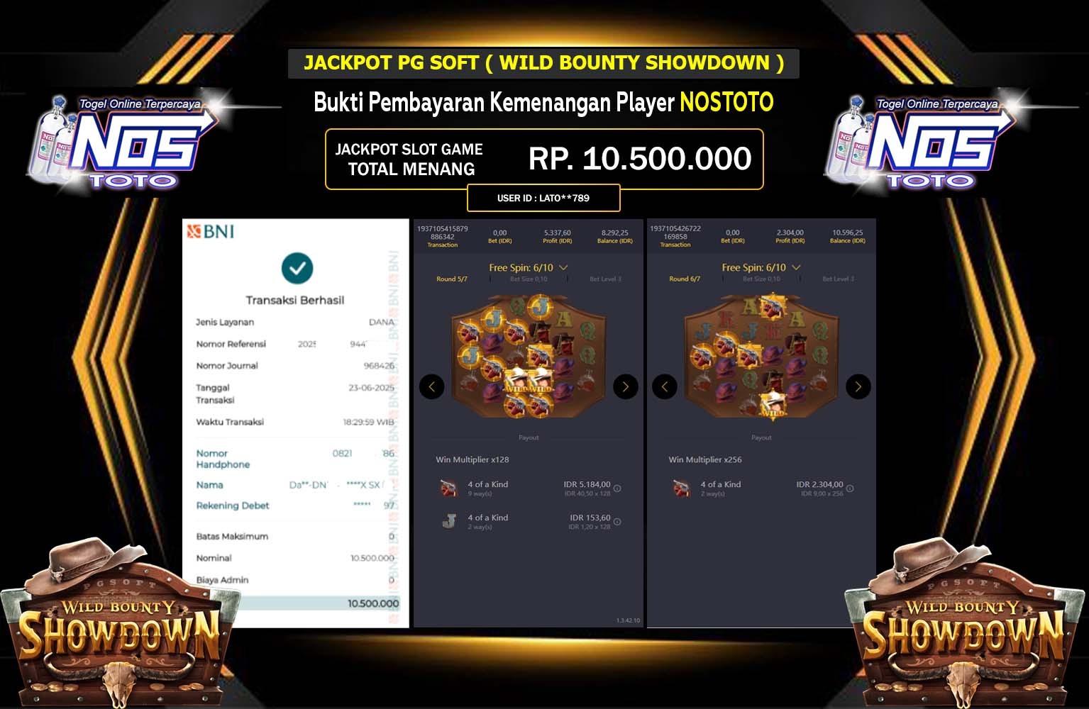 NOSTOTO JACKPOT PG SOFT WILD BOUNTY SHOWDOWN Rp.10.500.000,- LUNAS