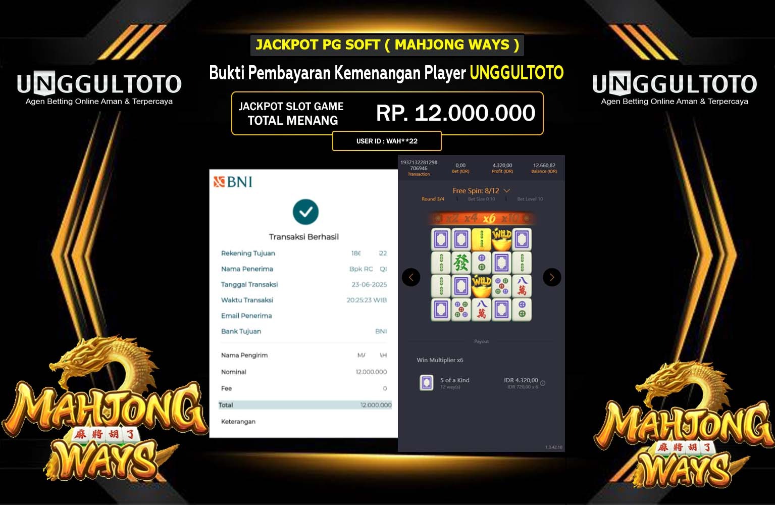 UNGGULTOTO JACKPOT PG SOFT MAHJONG WAYS Rp.12.000.000,- LUNAS