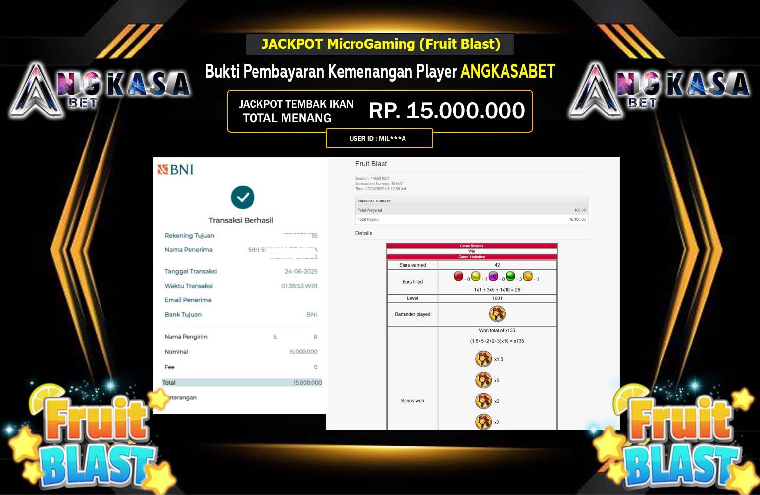 ANGKASABET JACKPOT MicroGaming (Fruit Blast) Rp.15.000.000,- LUNAS