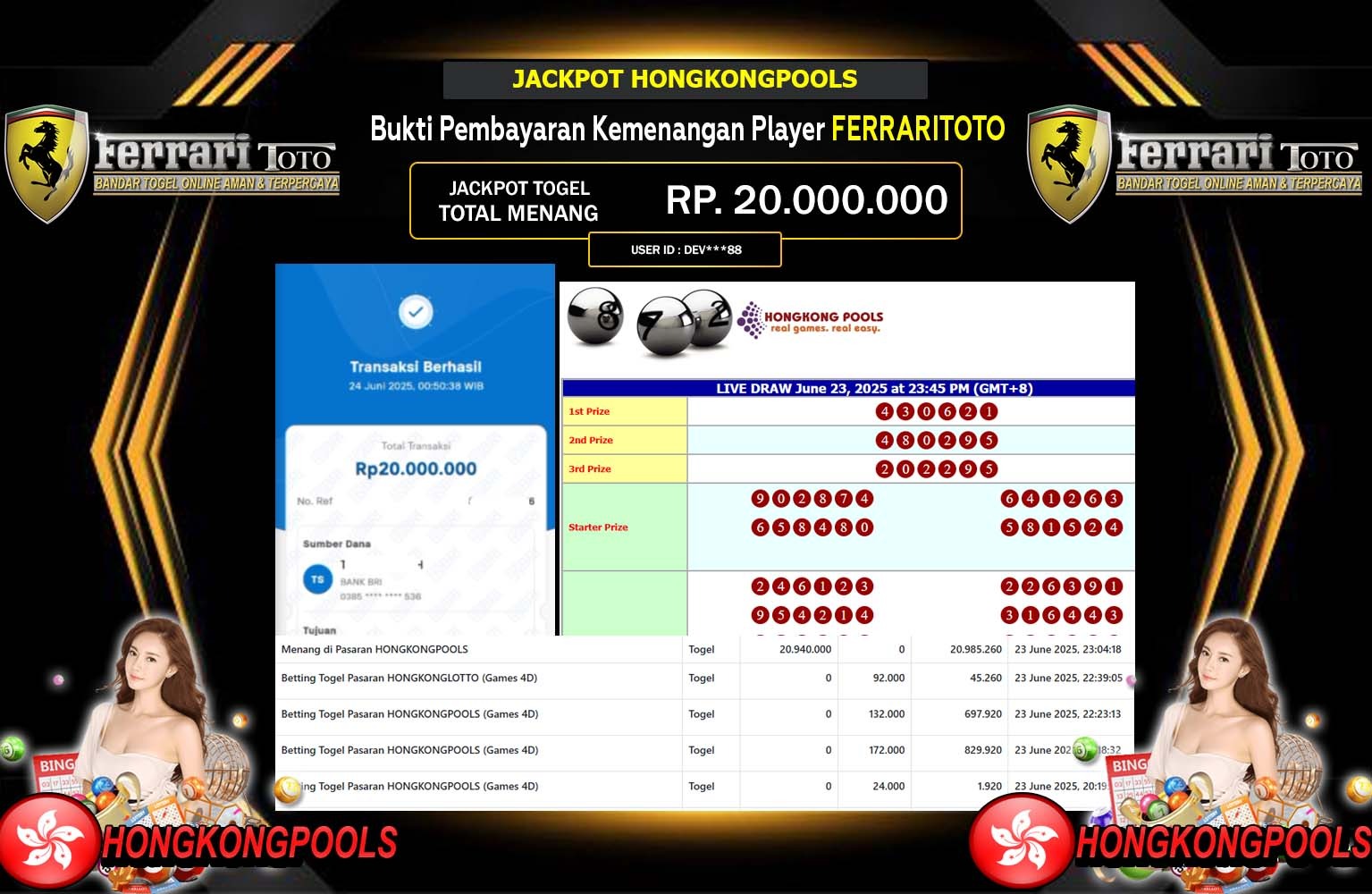FERRARITOTO JACKPOT PASARAN HONGKONGPOOLS Rp.20.000.000,- LUNAS