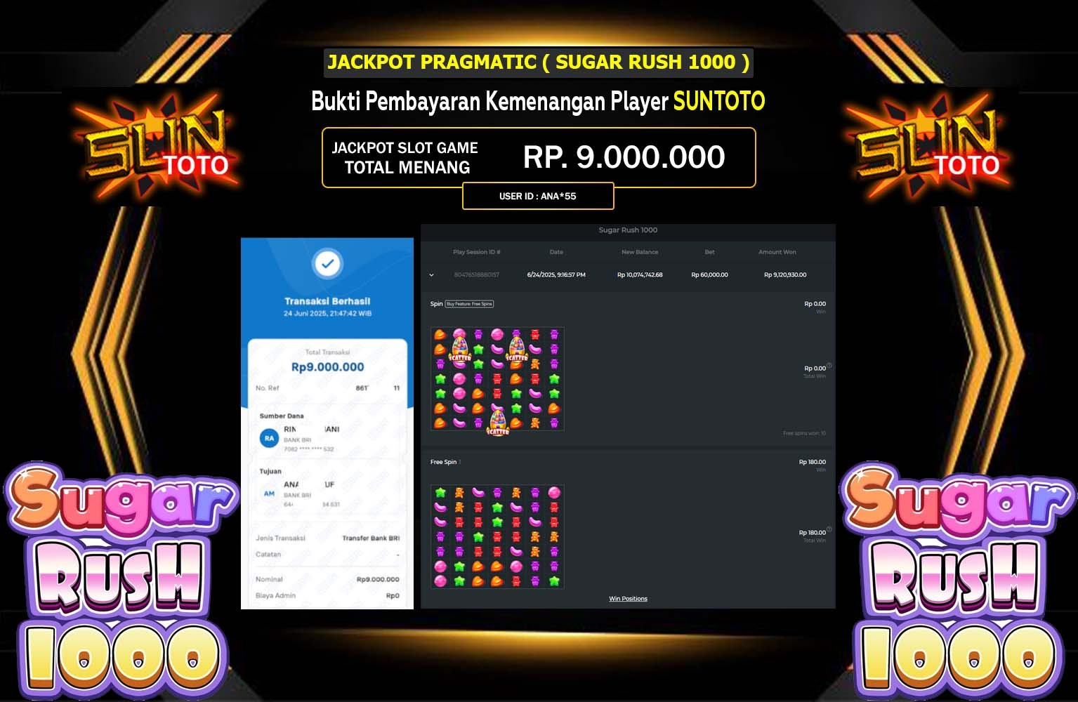 SUNTOTO JACKPOT PRAGMATIC SUGAR RUSH 1000 Rp.9.000.000,- LUNAS