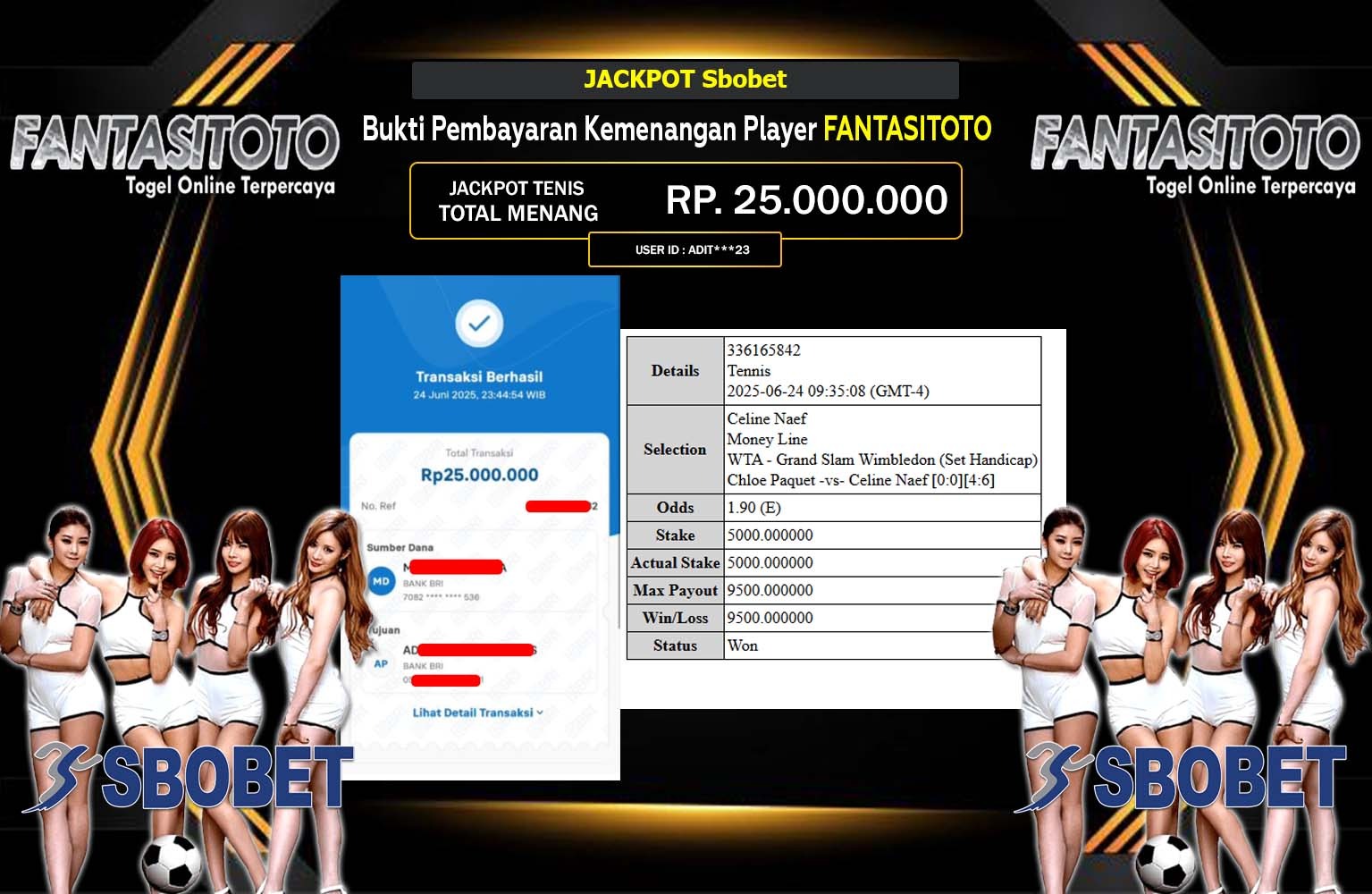 FANTASITOTO JACKPOT SPORTS BOOK SBOBET Rp.25.000.000,- LUNAS