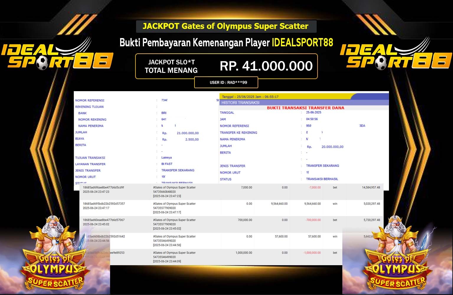 IDEALSPORT88 JACKPOT Pragmatic (Gates of Olympus Super Scatter) Rp.41.000.000,- LUNAS